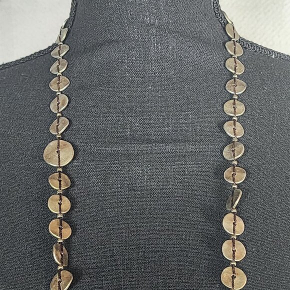 Chico's Vintage Gold Tone Threaded Metal Circle Adjustable 40" Necklace 3.5" Ext - Picture 5 of 16
